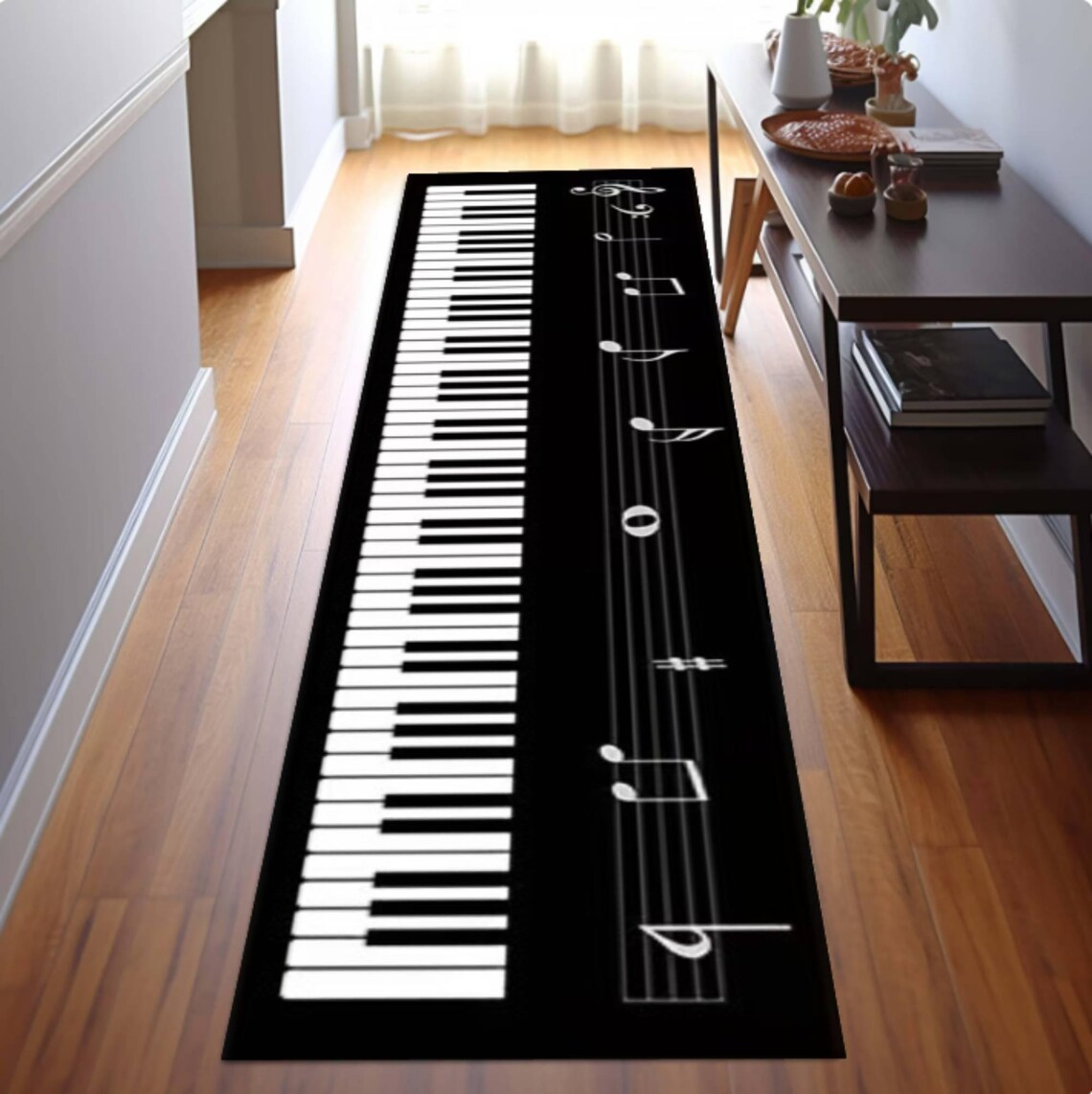 Aisle Runner White - Piano Keys Runner Rug Musical Notes