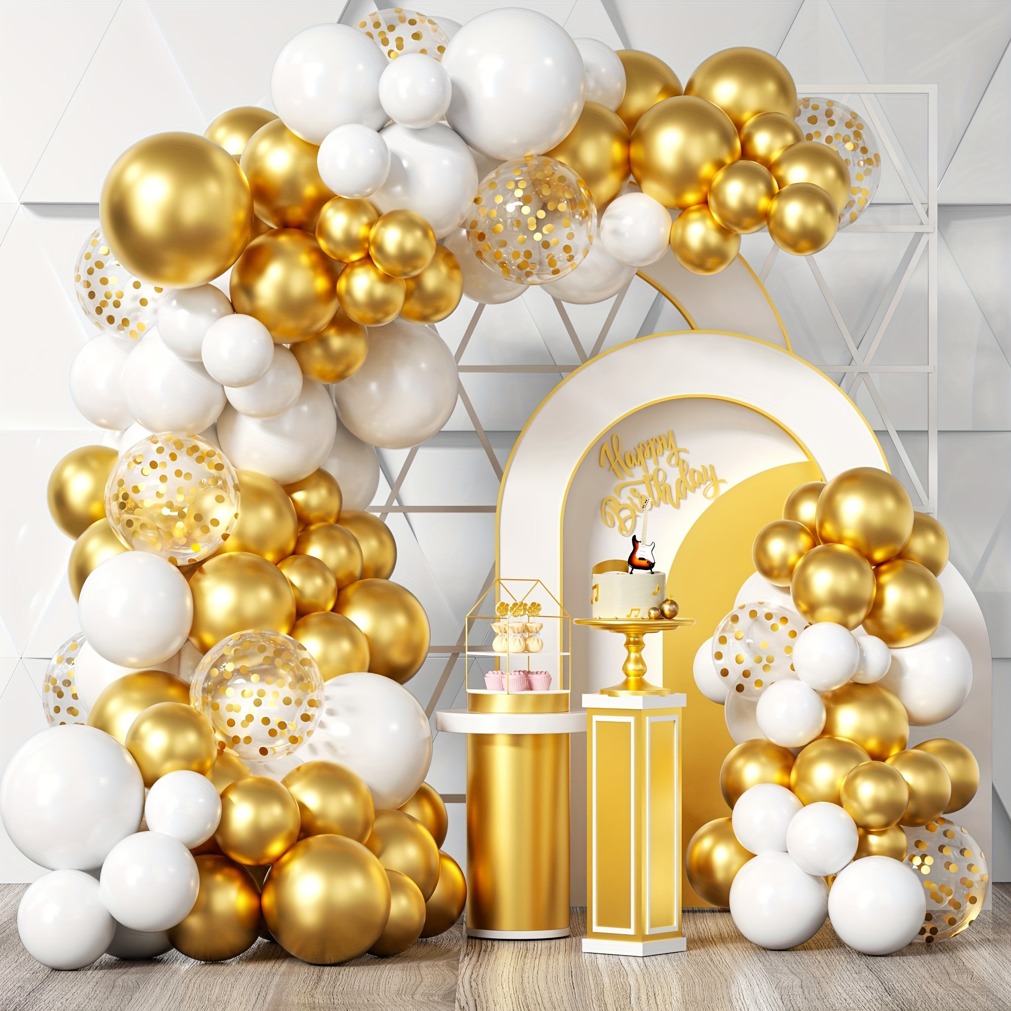 Wedding Day Supply Kit - 101pcs White Golden Balloons Garland Arch
