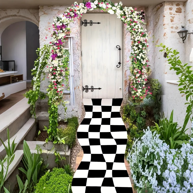 VIKAMA Black White Checkered R - مراجعة Aisle Runner White وسعره