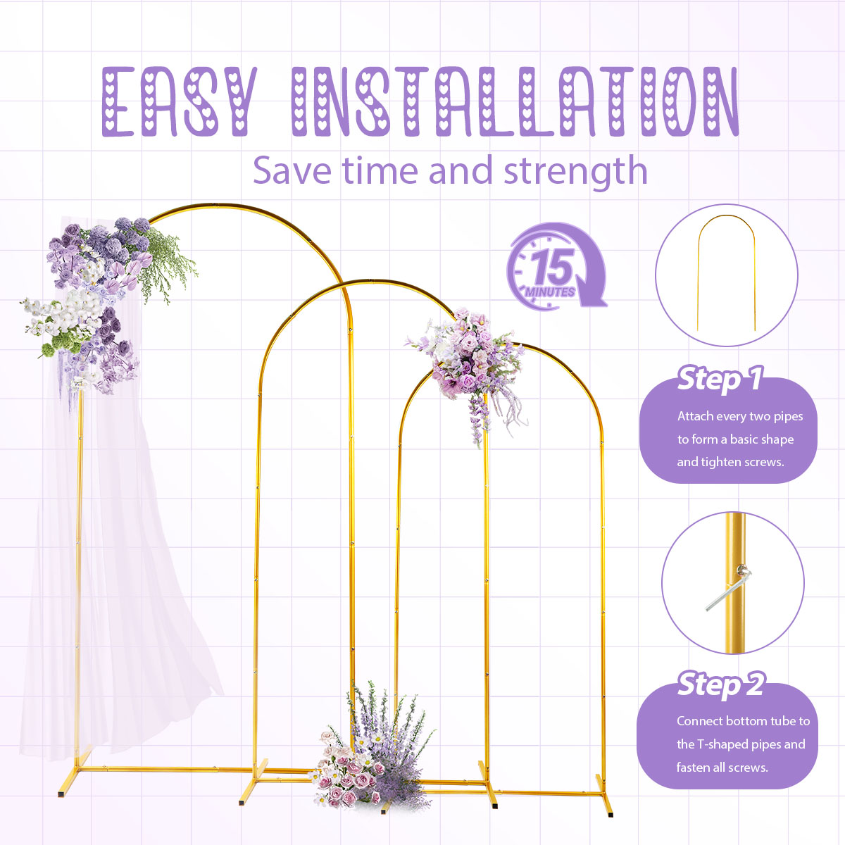 3Pack Golden Metal Arch Kits,  - مراجعة Wedding Support وسعره